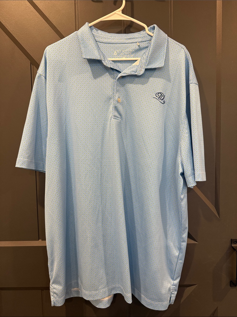 Men's Light Blue Short-Sleeve Polo with Embroidered Chest Logo